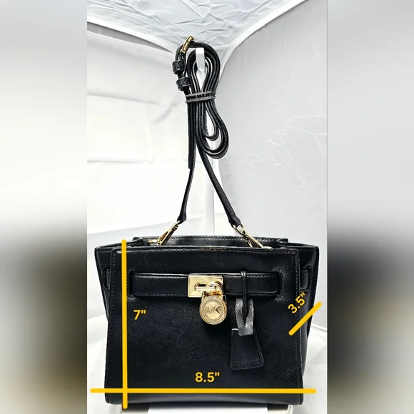 MICHAEL Michael Kors Hamilton Smooth Black Leather Crossbody Bag w/Gold Hardware - Picture 3 of 17